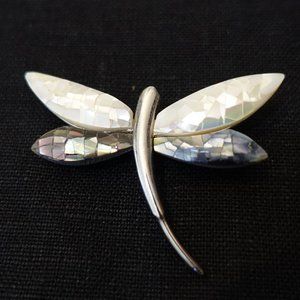 Vintage Liz Claiborne Modernist Mother-of-Pearl Mosaic Dragonfly Pin
